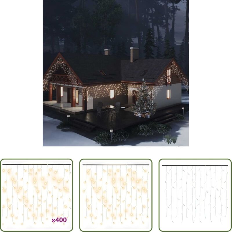 LED Lichterkette - Lichtervorhang LED Eiszapfen 10 m 400 LED Warmweiß 8 Funktionen