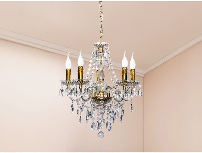 Led Kronleuchter 5-flammig Messing Gold mit Acryl Kristall ø 52cm