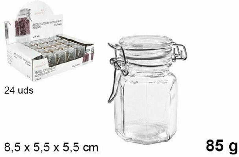 Trade Shop Traesio - Trade Shop - set 24 stk. achteckige glas-gewürzhalter glas mit deckel 85G 100827 -