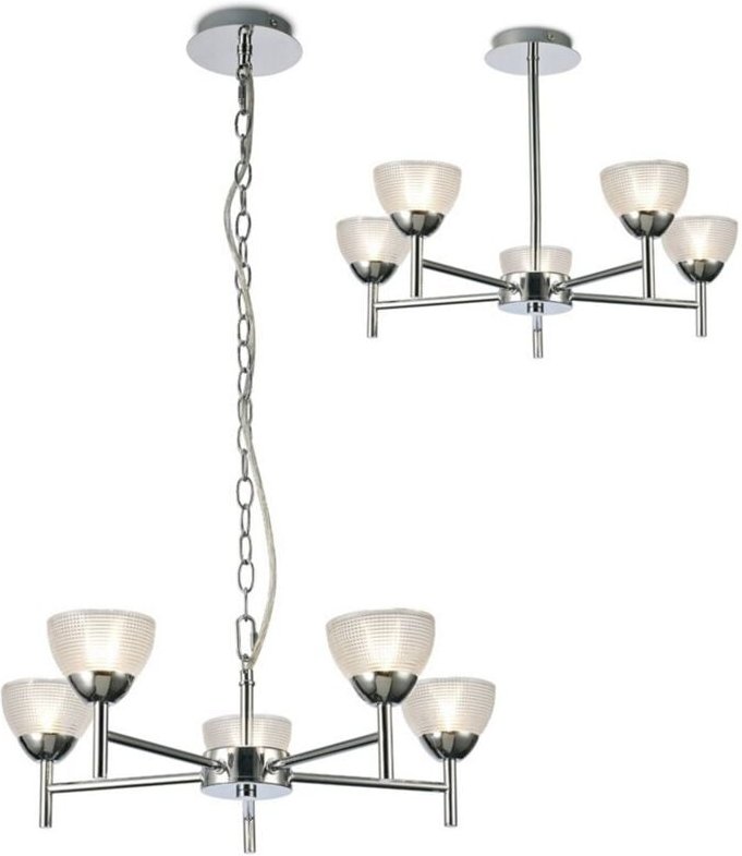 Inspired Deco - Avalon - Decke 5 Light G9 Deckenanhänger, Halbdecke, poliertes Chrom mit klarem prismatischem Glas