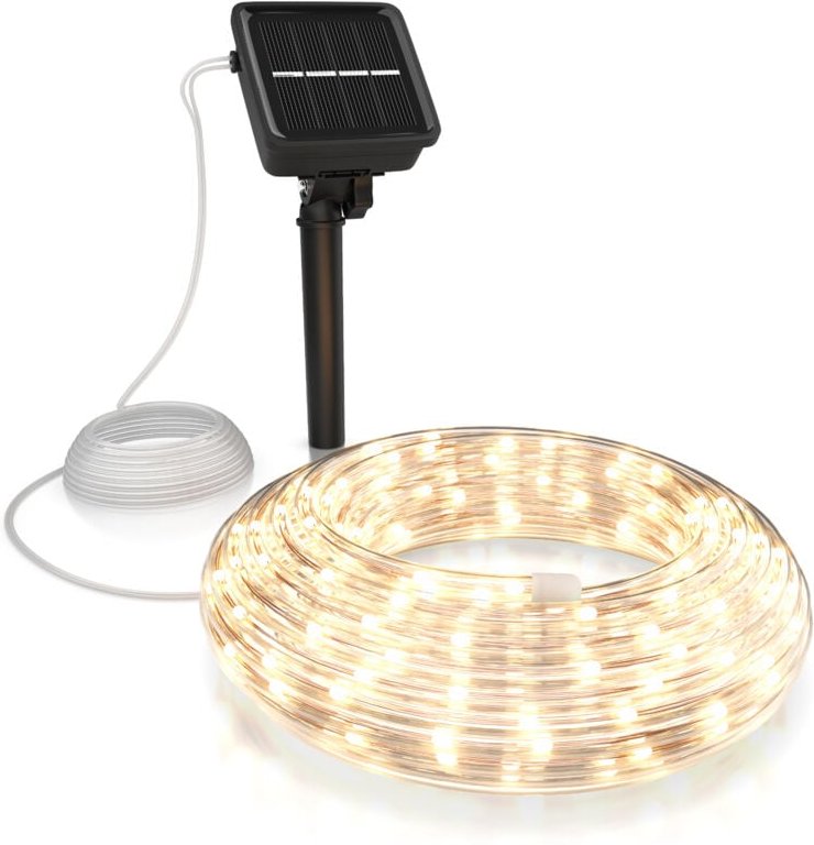 Led Lichterkette Solar 10 m warmweiß - Innen und Außen - Solarpanel mit Akku 1200mAh - 100 Leds warmweiß - 2 Modi: blink...