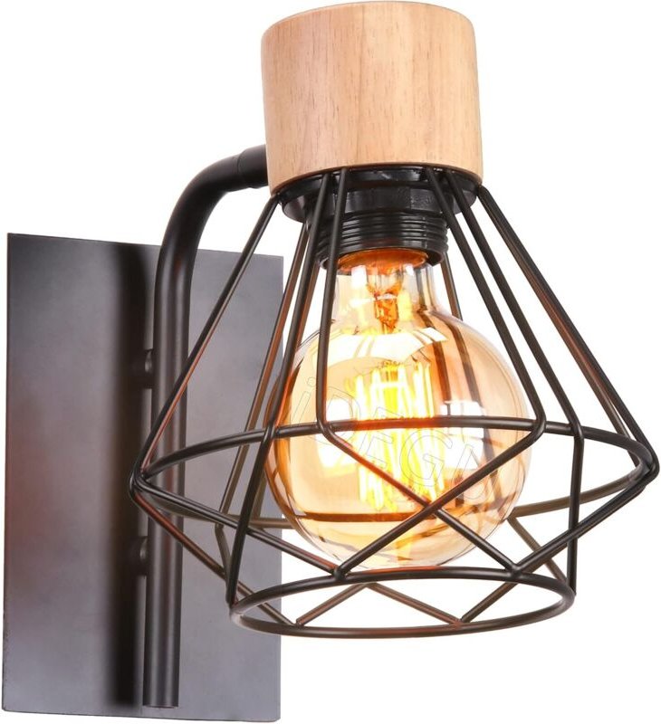 Wandleuchte im Vintage-Industriestil für den Innenbereich mit E27-Metallschirm und Holzhalterung für Wohnzimmer, Flur, B...