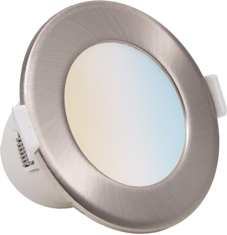 CCT LED Einbaustrahler rund silber 7W Ø95mm dimmbar Eisen-gebürsteter Aufsatzring