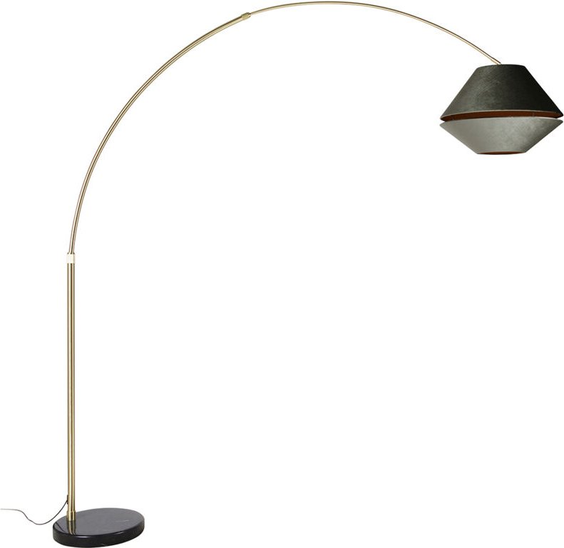 Bogenlampe aus Messing mit schwarzem und doppeltem Samtschirm Grün - xxl