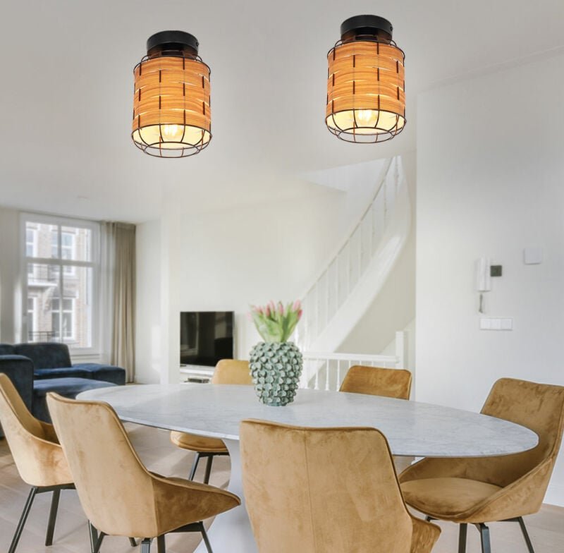 Globo - Deckenlampe Deckenleuchte Wohnzimmerlampe Esszimmerlampe Wohnzimmerleuchte, Metall schwarz Holzoptik, E27 Fassun...