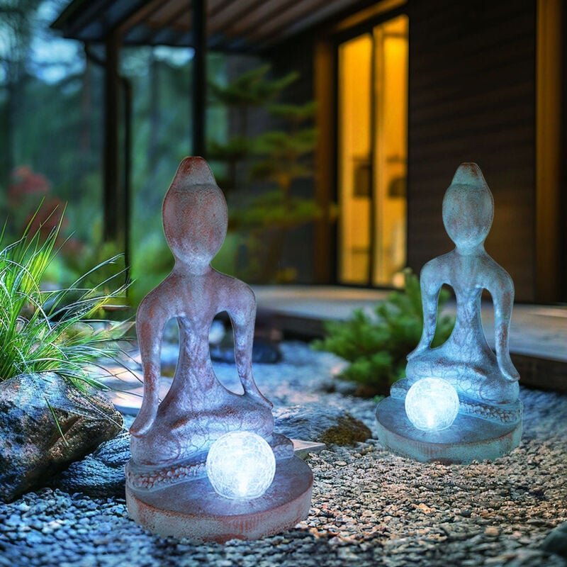 Solarleuchte Gartendeko Außenleuchte Gartenfigur Buddha Deko wetterfest, Kunststoff Glas grau bronze, 1x LED 6000K kaltw...