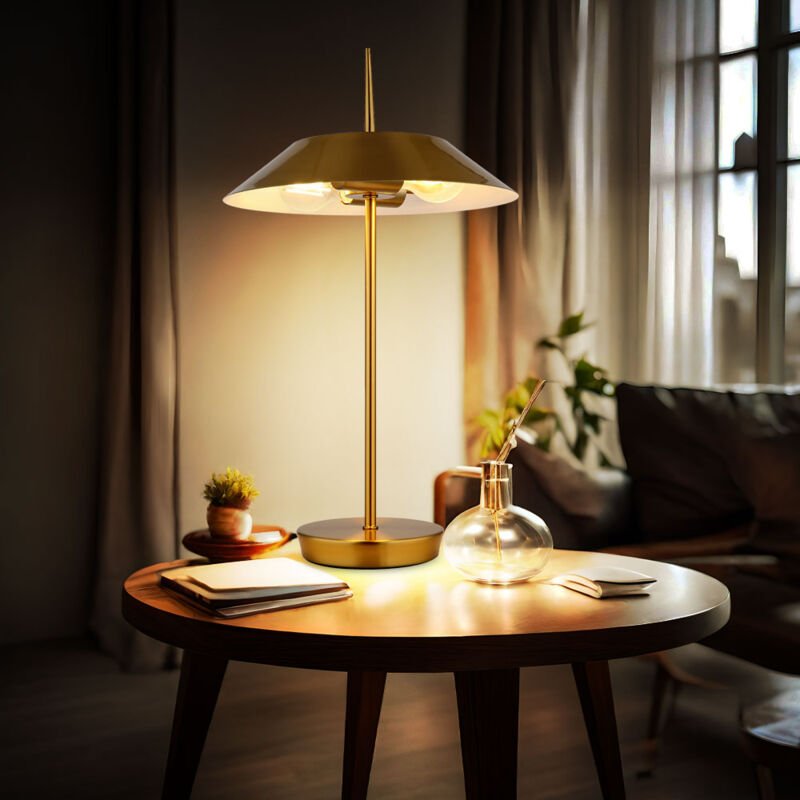 Thumbnail - Tischlampe Nachttischleuchte Wohnzimmerlampe Beistelllampe Schlafzimmerleuchte, Metall messingfarben, 2x E27, DxH 30 x 5...