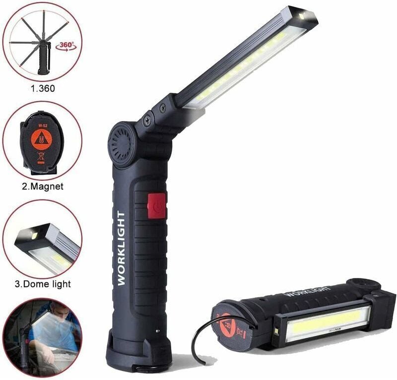 Wiederaufladbare LED-Arbeitsleuchte, 800 lm, LED-Taschenlampe, wiederaufladbare LED-Werkstattlampe, Inspektionslampe, 5 ...