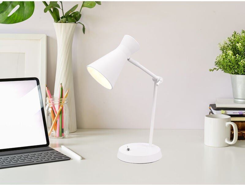 Schreibtischlampe enzo Metallschirm in Weiß Gelenkarm, Höhe 50cm