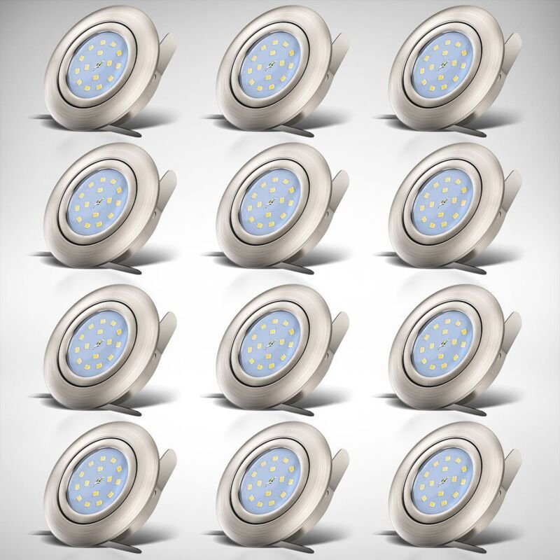 Thumbnail - B.k.licht - Einbauspot 12er Set 68mm Lochmaß - 230V, 4,8W, 400lm, led, warmweiß, matt-nickel