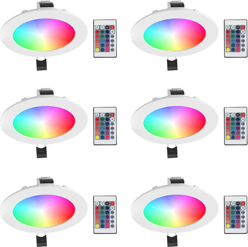 LED-Einbaustrahler mit RGB-Farbwechsel, kaltweiß (5700 K), Tageslichtweiß, inklusive Fernbedienung