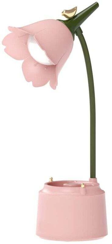 LED-Schreibtischlampe für Kinder, Blumen-Tischlampe, Leselampe mit einstellbarem Licht und Berührungssensor (Rosa)