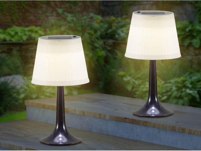 2er-Set Solar High Power LED-Tischlampe ASSISI, IP44, schwarz, Höhe 36 cm