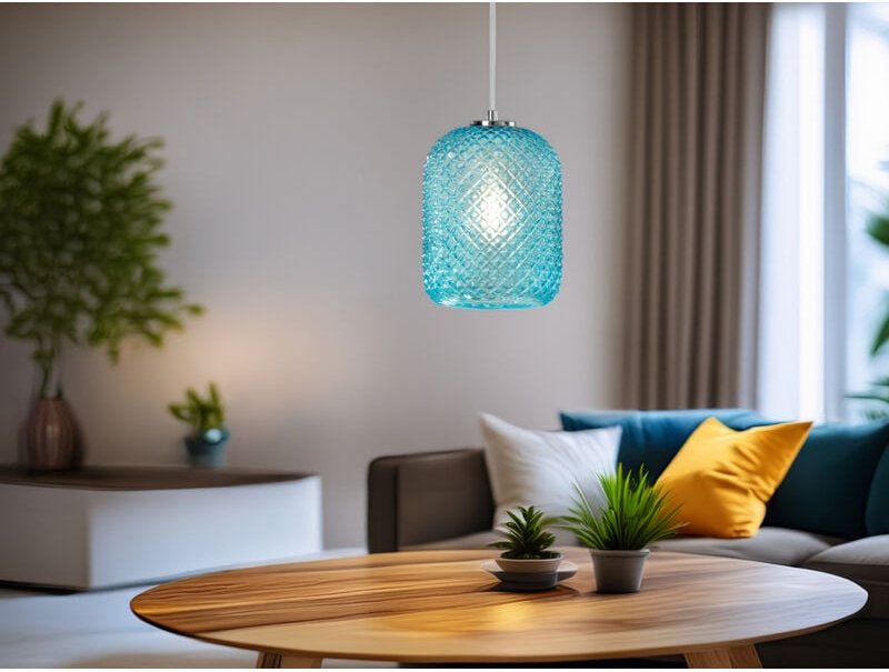 Fan Europe - Pendelleuchte ashford Relief Kristallglas transparent Blau Ø15cm