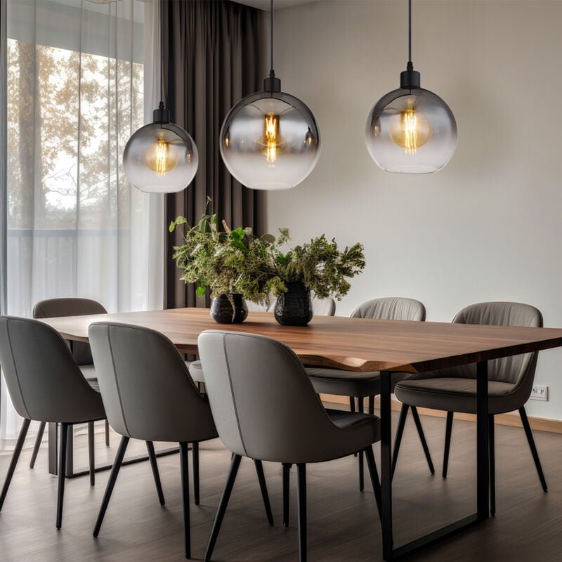 Thumbnail - Hängeleuchte Rauchglas Pendelleuchte 3-Flammig Retro Esszimmerleuchte Kugeln Glas, schwarz, 3x E27 Fassungen, LxBxH 95x2...