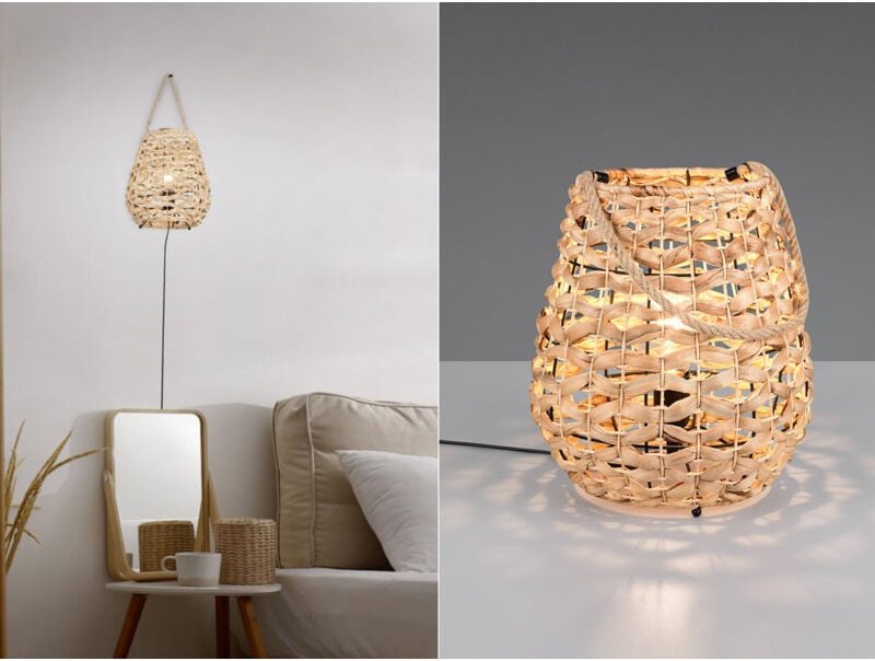 Meinewunschleuchte - Große led Tischleuchte mit Lampenschirm aus Wasserhyazinthe, Höhe 55cm