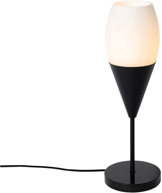 Moderne Tischleuchte schwarz mit Opalglas - Drop