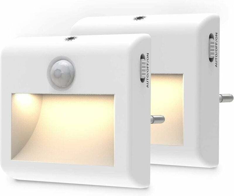2er-Pack bewegungsaktivierte Nachtlichter zum Einstecken – Dimmbar mit stufenloser Helligkeit – Für Flur/Treppenhaus/Kle...