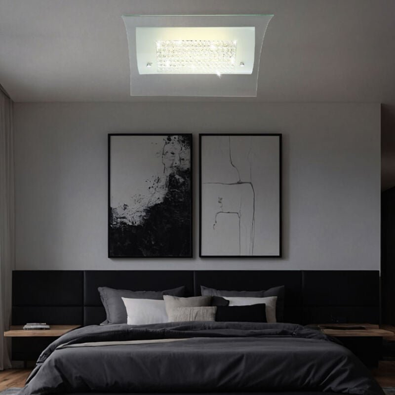 Deckenlampe Deckenleuchte Kristallleuchte Wohnzimmerlampe, Kristalle klar klassisch Glas satiniert, led 15W 1100Lm neutr...