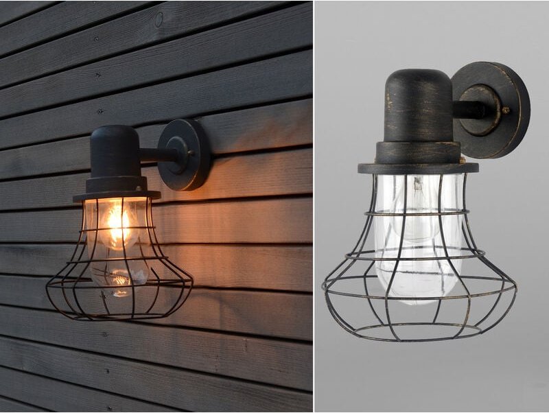 Meinewunschleuchte - led Außenwandleuchte Laterne mit Gitter Höhe 30cm, Braun-Gold