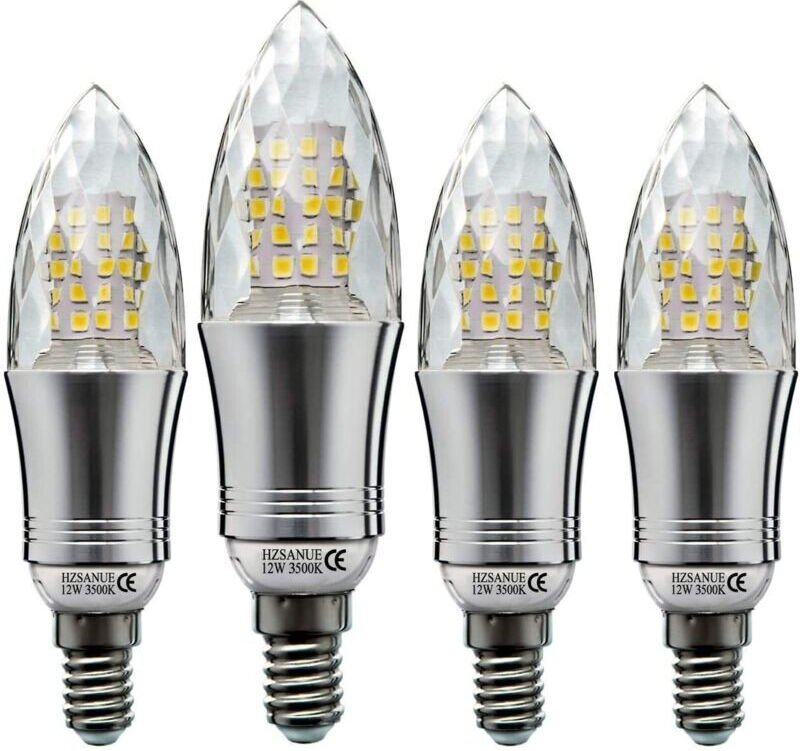 Set mit 4 E14-LED-Lampen in Kerzenform (12 W), entspricht 100-W-Glühlampen, warmweißes Licht