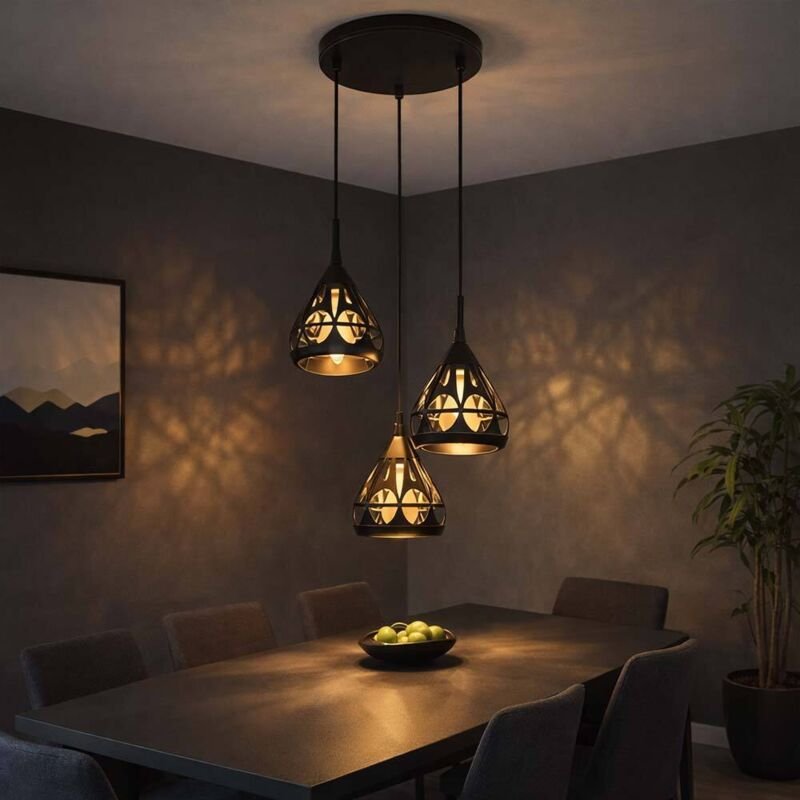 LED Hängelampe Pendelleuchte 3 flammig Esstischlampe Retro Esszimmerleuchte schwarz verstellbar, Metall, 3x 7W 806lm war...