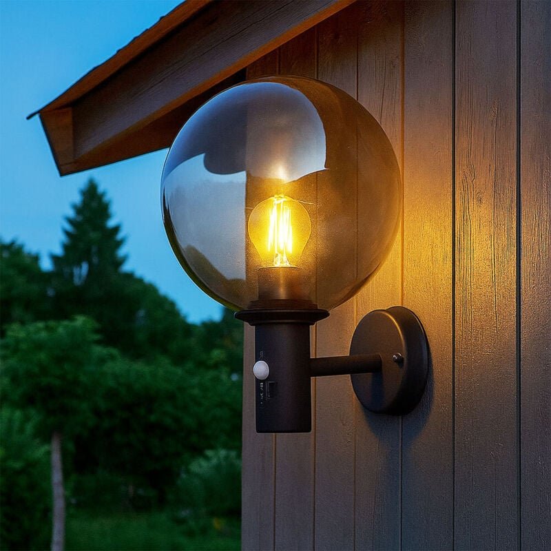 Thumbnail - Außenwandleuchte led Wandlampe mit Bewegungsmelder Fassadenlampe, Edelstahl anthrazit Glaskugel rauch, 7W 806lm warmweiß...