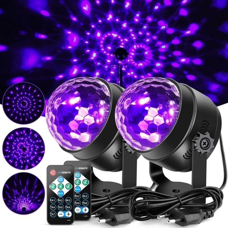 UV Schwarzlicht Discokugel, 2 Stück LED Bühnenbeleuchtung 6W 7 Beleuchtung Modi Fernbedienung DJ Projektor Disco Party L...