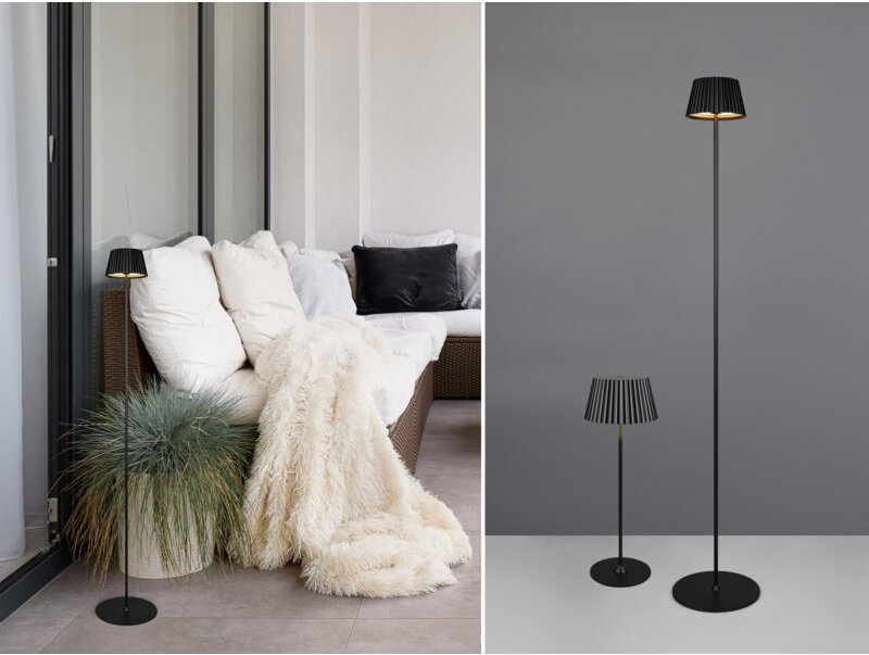 Meinewunschleuchte - set: Kleine Akku Stehlampe 123cm & Tischlampe 39cm für Outdoor kabellos Schwarz