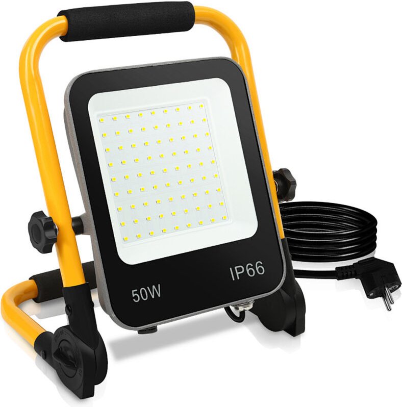 TolleTour LED-Baustrahler, IP66 Außenstrahler, 120° Abstrahlwinkel, 50W LED Fluter mit Stativ, 6000K Kaltweiß Arbeitslam...
