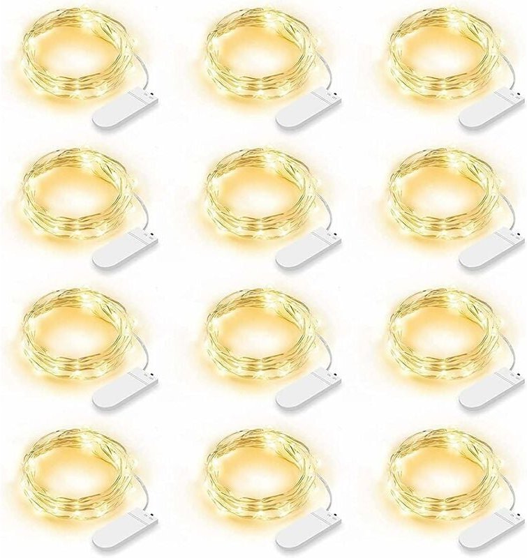 12er-Pack LED-Lichterketten, 2 m, 20 LEDs, batteriebetrieben, Lichterkette, IP65, wasserdicht, LED-Dekoration für Schlaf...