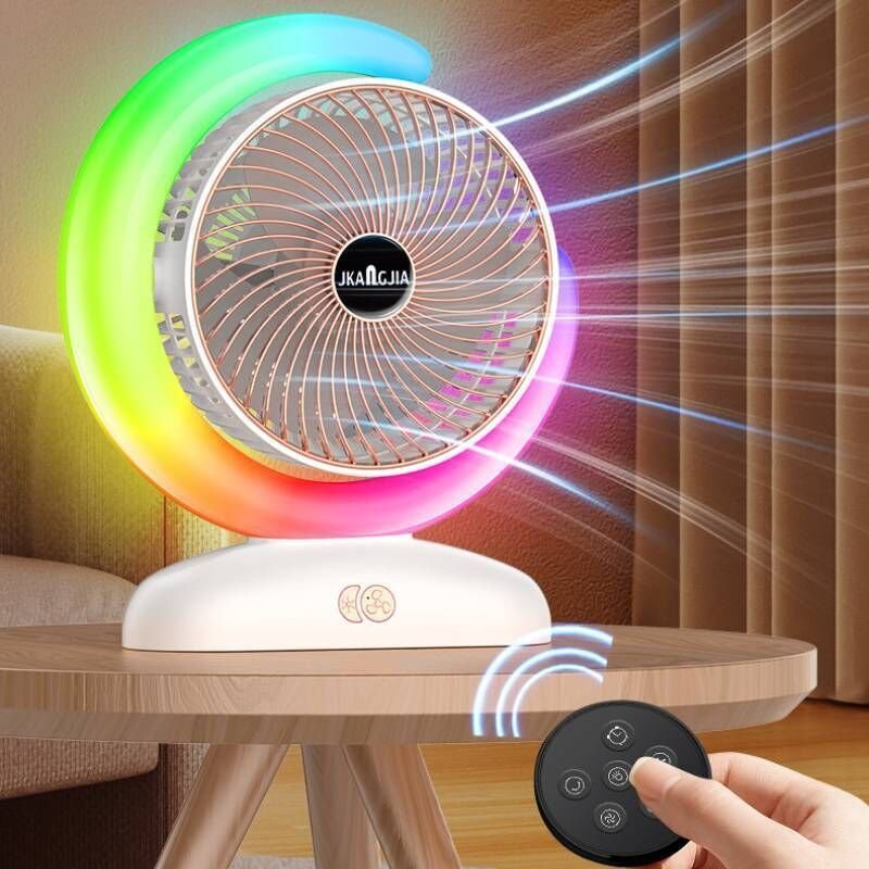 Tragbarer Tischventilator mit integrierter Beleuchtung, USB-aufladbar, mit Fernbedienung, ideal für den Innen- und Außen...
