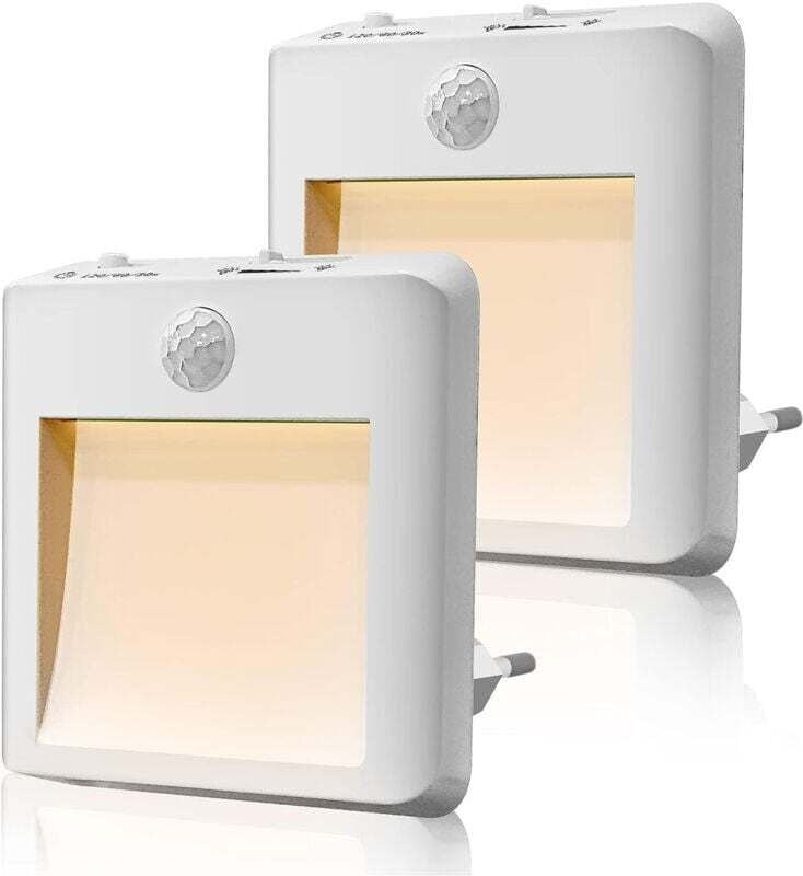 2er-Set Nachtlichter zum Einstecken – Kindernachtlichter mit Bewegungssensor – Helligkeit einstellbar, LED-Nachtlicht (w...