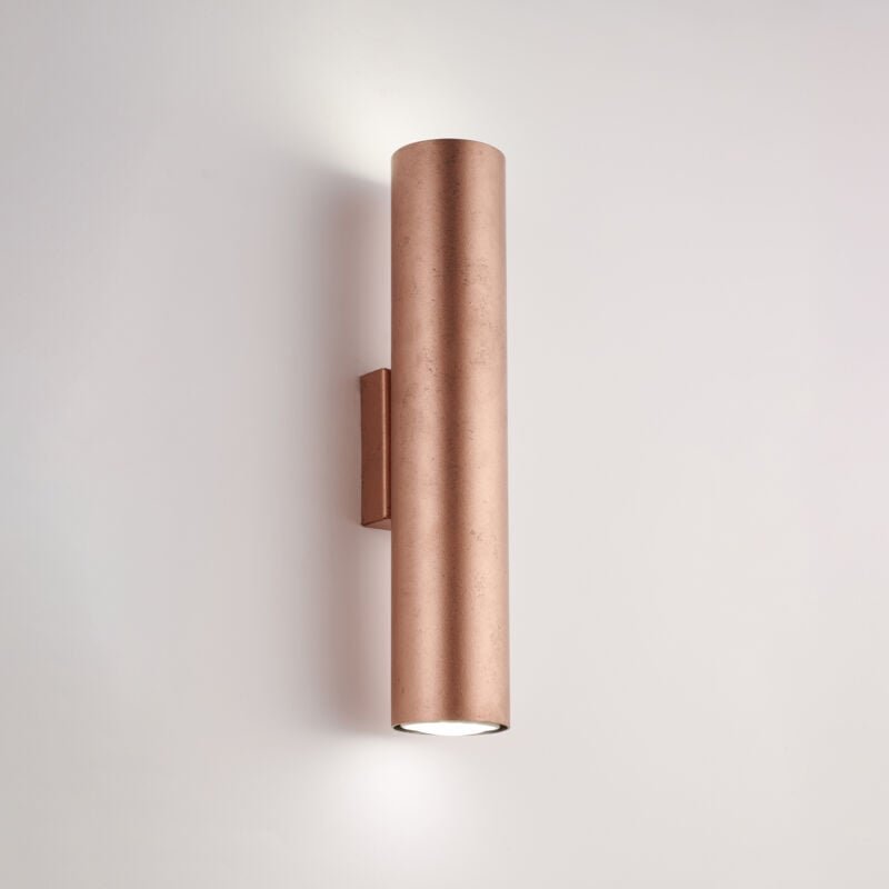 Applique in ferro laccato nero GU10 con decorazione rame antico 2 luci H.30 - L.8 - P.6