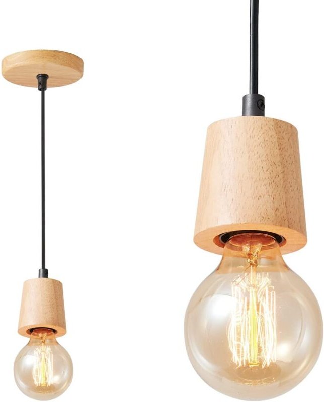 Vintage Pendelleuchte aus Natur Holz Hängend Pendelleuchte E27 100cm Höhenverstellbar für Schlafzimmer Wohnzimmer Küche ...