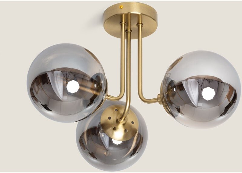Efectoled - Deckenleuchte Metall und Glas Moonlight Brass 3 Strahler Rauchgrau