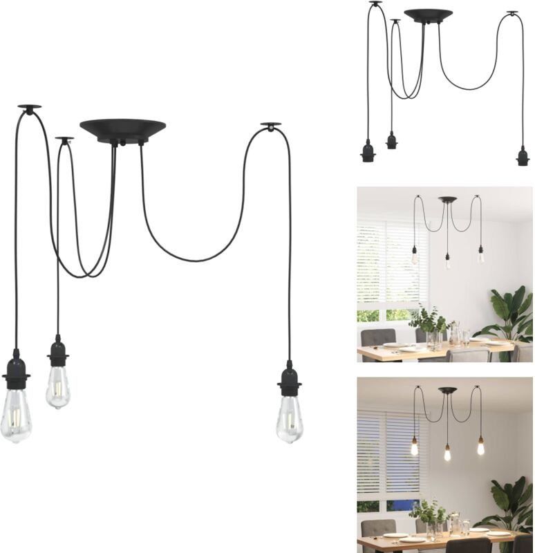 Pendelleuchte mit 3 Fassungen E27 Schwarz Metall - Pendelleuchte - Pendelleuchten - Hängelampe - Spinnen-Pendelleuchte