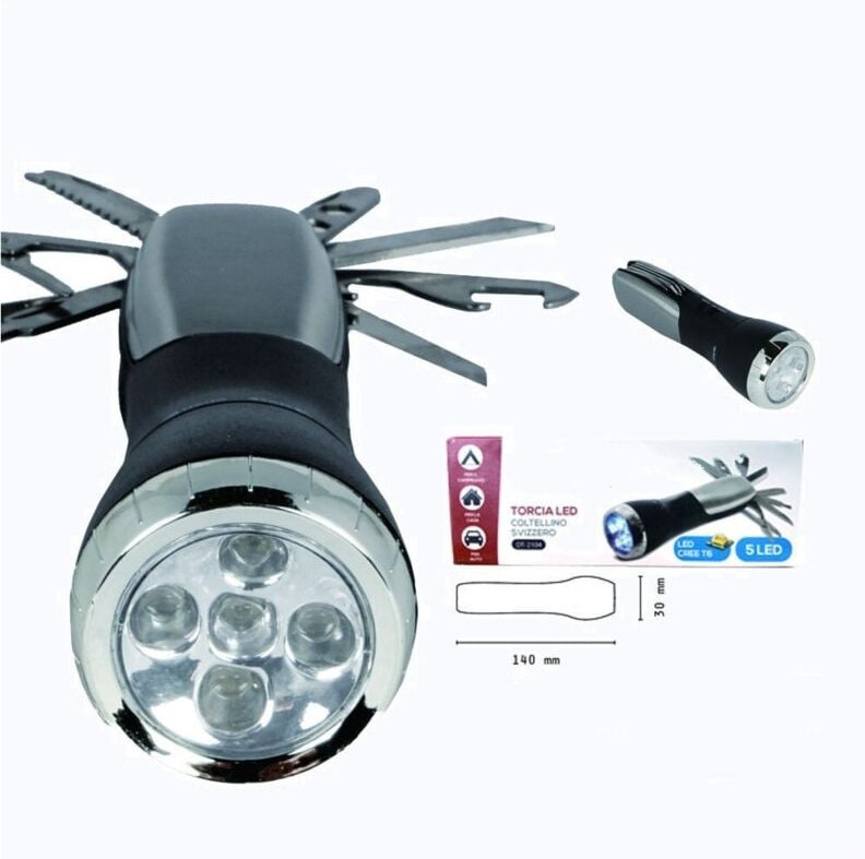 Trade Shop Traesio - Trade Shop - led torcia cree T6 5 led recaricabi mit coltellino svizzero DT-2104 -