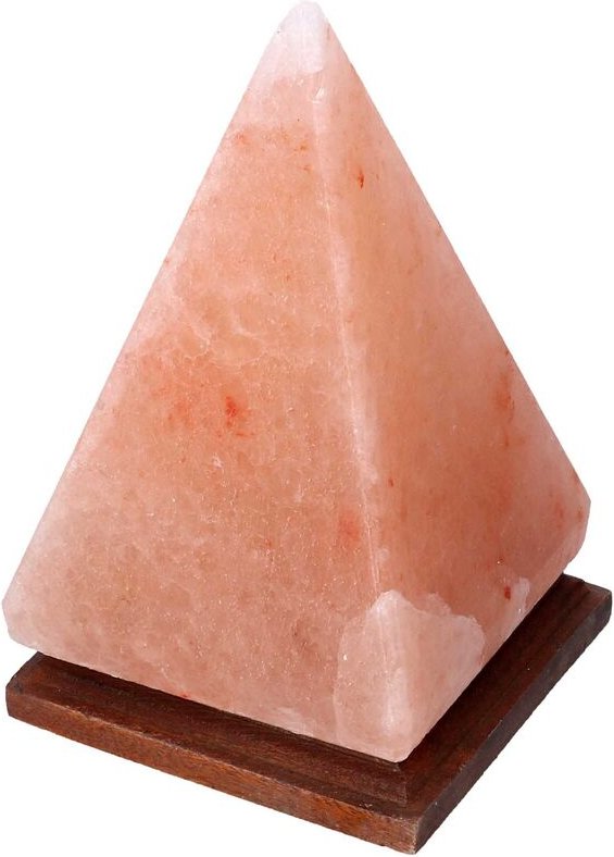 Salzlampe mit Holzsockel, Pyramidenform, 13x13x22 cm