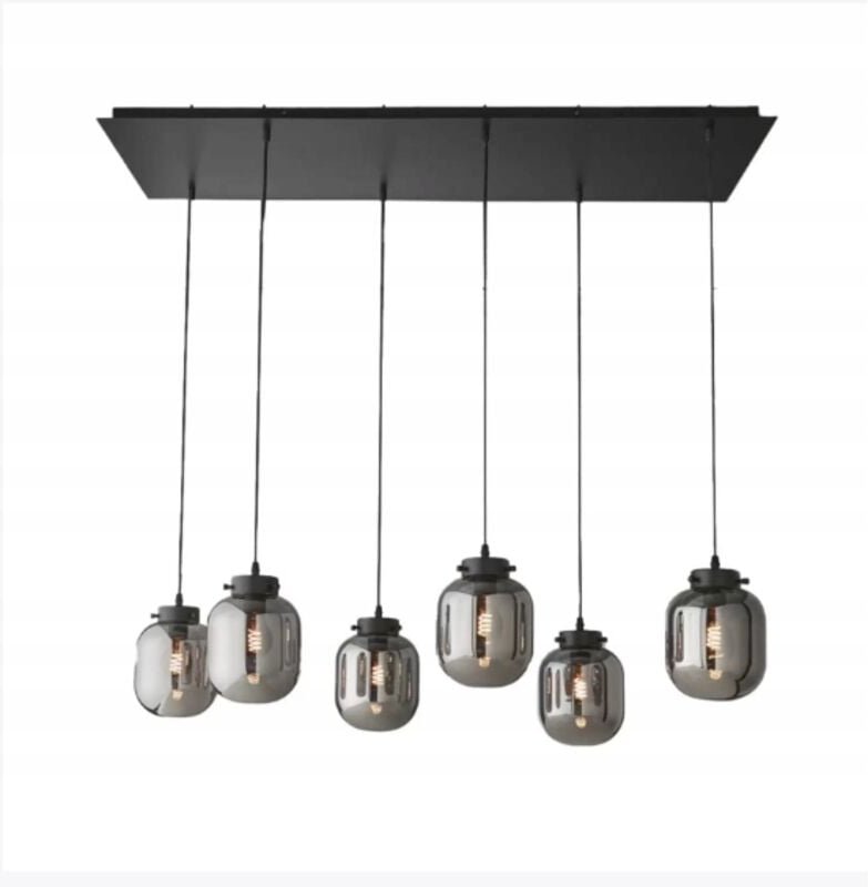 Deckenleuchte Hängelampe für Wohnzimmer Esszimmer 6 Glasschirme Schwarz