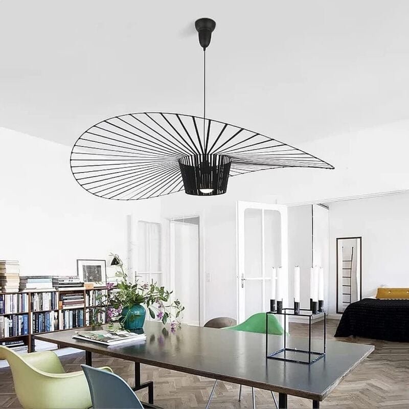 Schwarze Pendelleuchte 80cm, Vintage Retro LED Pendelleuchte Wohnzimmer Kronleuchter für Innenwohnzimmer Fiberglas + Pol...