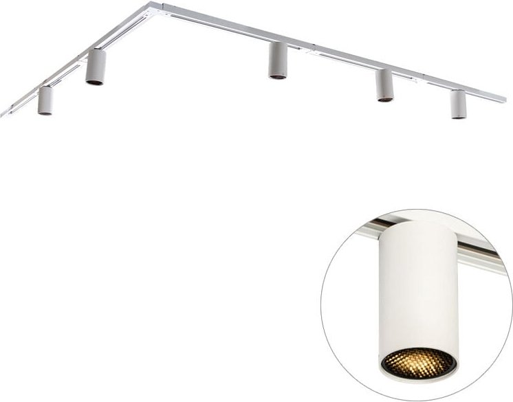 Modernes Schienensystem mit 5 weißen Strahlern 1-phasig GU10 50mm - Iconic Ruby