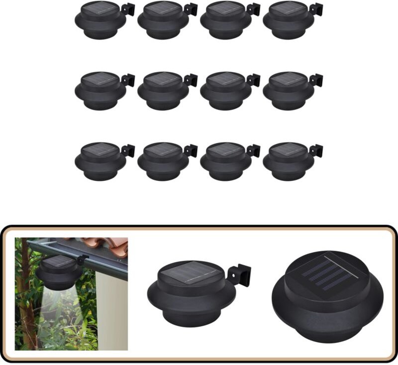 Solar-Außenleuchten für Zaun 12 Stk. led Schwarz - LED-Gartenleuchte - Solarleuchte - Außenscheinwerfer - Outdoor-Beleuc...