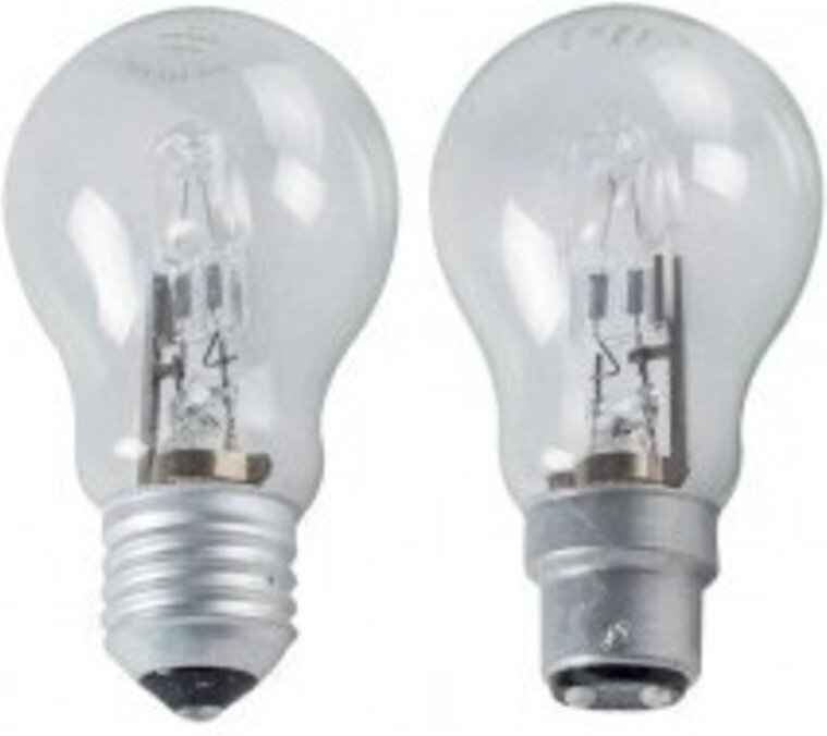 Halogen-Glühbirnen in Standardform, Bezeichnung 2 Glühbirnen, Leistung 42 W, Lichtstrom 630 Lumen, Fassung E27