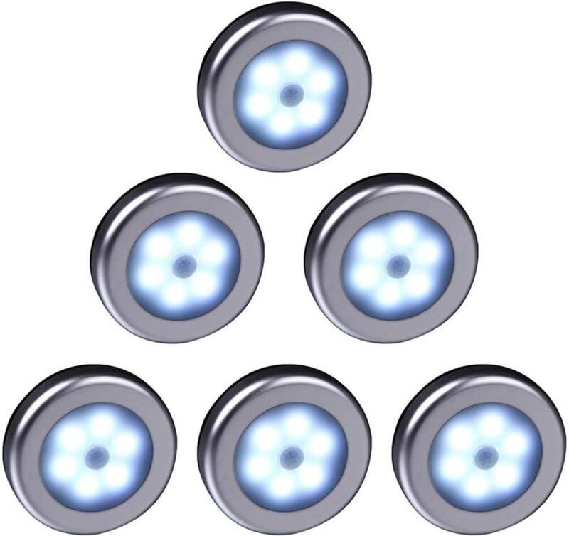 Kabellose LED-Leuchte mit Bewegungsmelder für Kleiderschrank, Treppenhaus, Flur, Küche, Schlafzimmer (6 Stück) (silberne...