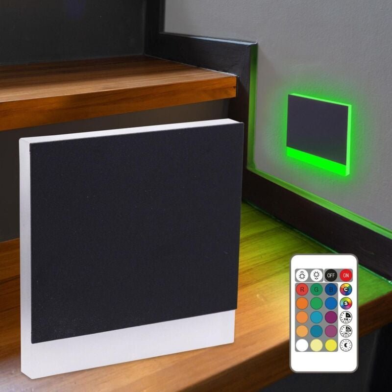 LED Treppenleuchte eckig schwarz - Lichtfarbe: Warmweiß bis Kaltweiß + RGB-Farben - Lichtaustritt: Orbis