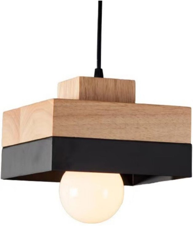 E27 Pendelleuchte Metall Holz Hängeleuchte Höhenverstellbare Deckenleuchte für Wohnzimmer Schlafzimmer Küche Schwarz