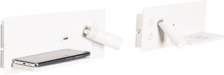 Thumbnail - 2er-Set Wandleuchten weiß inkl. LED mit USB und Induktionsladegerät - Riza