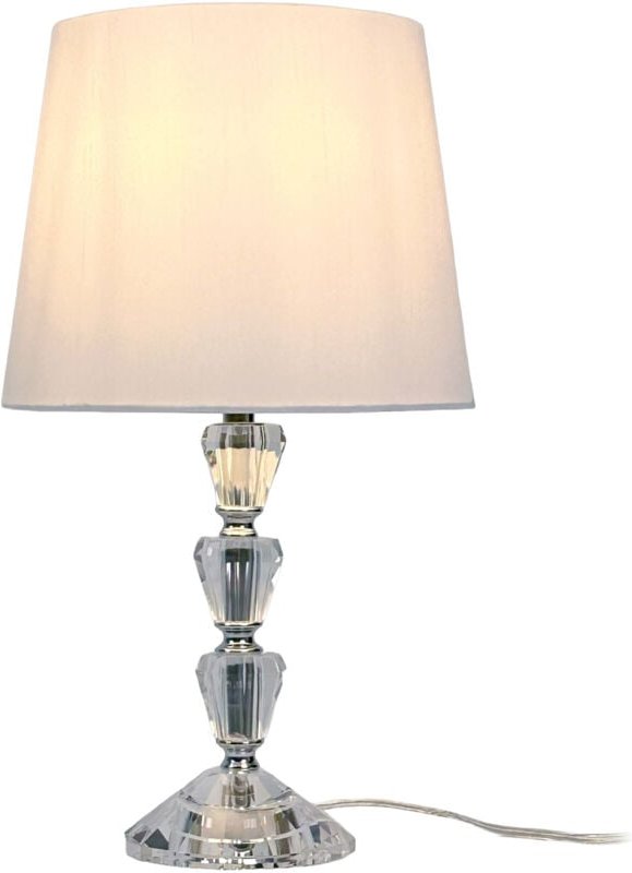 Relaxdays Tischlampe, Glasfuß & Stoffschirm, E27, H x D: 40,5 x 23 cm, Kristall-Design, Tischleuchte mit Kabel, weiß