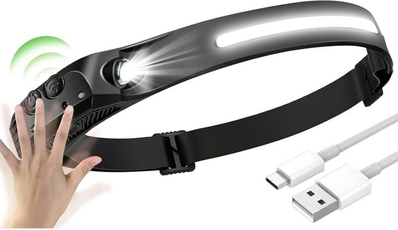 Stirnlampe, Wellensensor, USB-Ladegerät, COB-Scheinwerfer, 800 mAh